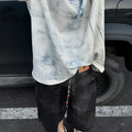 Korean loose fit summer T-shirt with dirty print and tie dye design on polyester fabric.