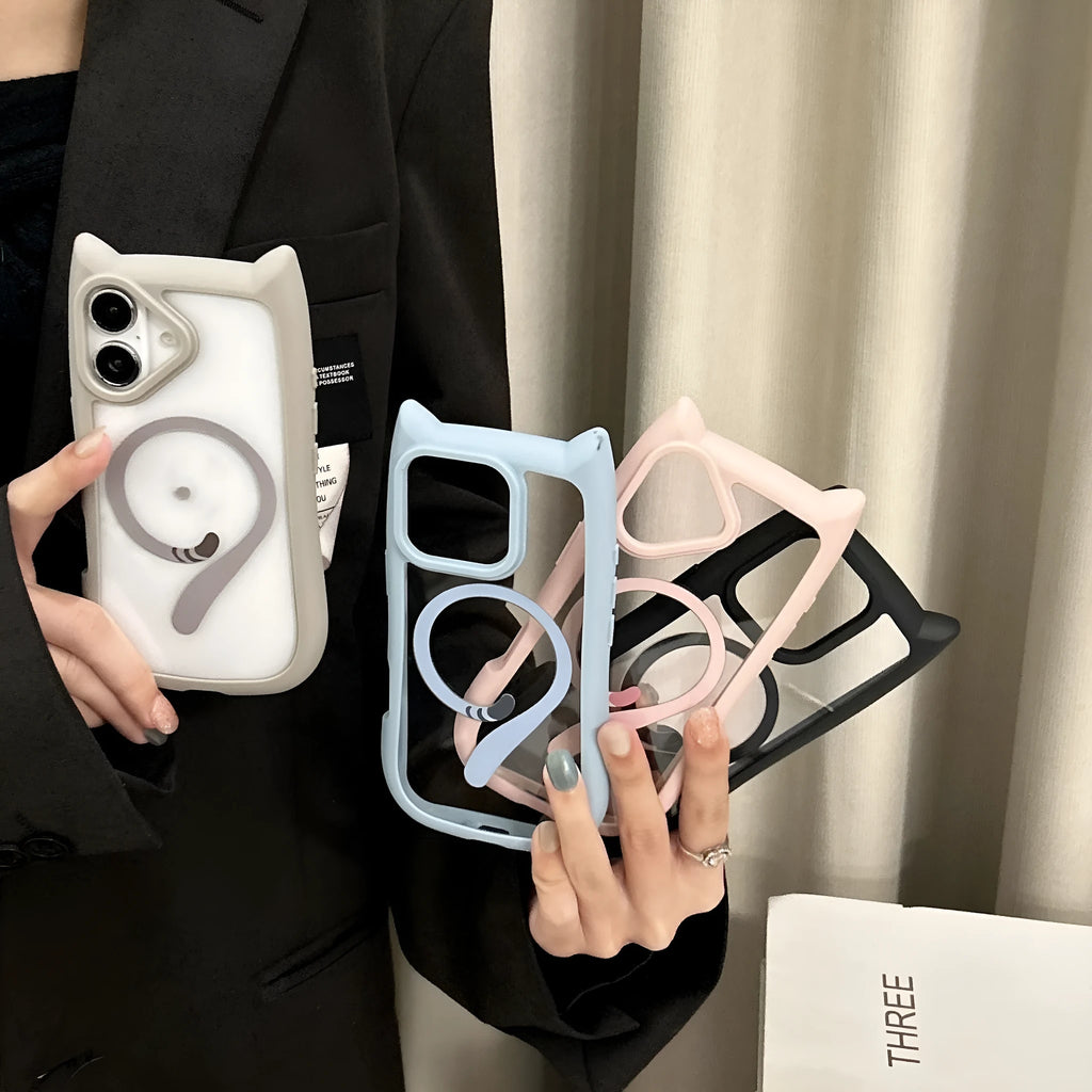 Transparent acrylic and TPU dual-layer shockproof phone case for IPhone 17 series in black, blue, grey, pink.