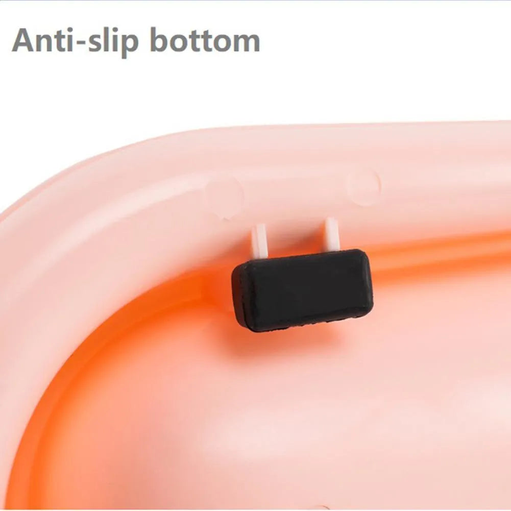 Green, pink, and yellow leakproof plastic pet food and water bowls for multiple kittens or puppies.