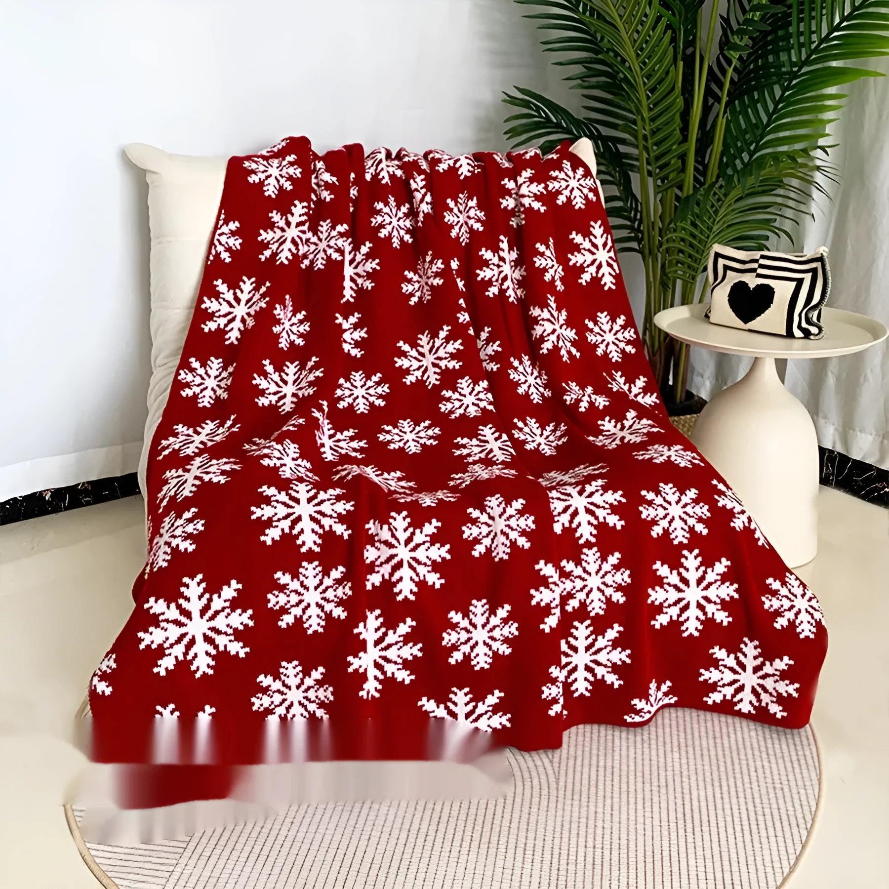 Personalised Christmas acrylic blanket with cartoon snowflake or reindeer design in soft fabric