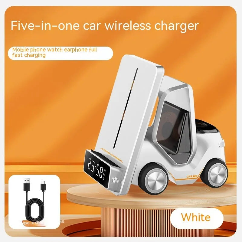 15W three-in-one wireless fast charging bracket in grey, white, yellow, or orange with USB Type-C connection