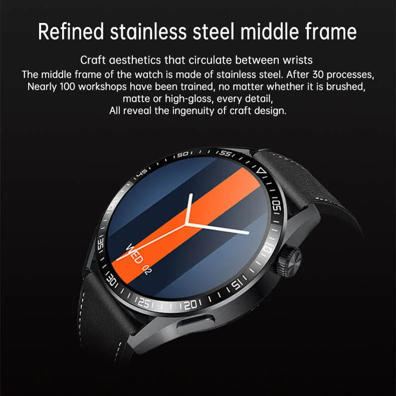 GS3 Max smartwatch in black on a silicone strap, showing its 1.35-inch touchscreen displaying a watch face.