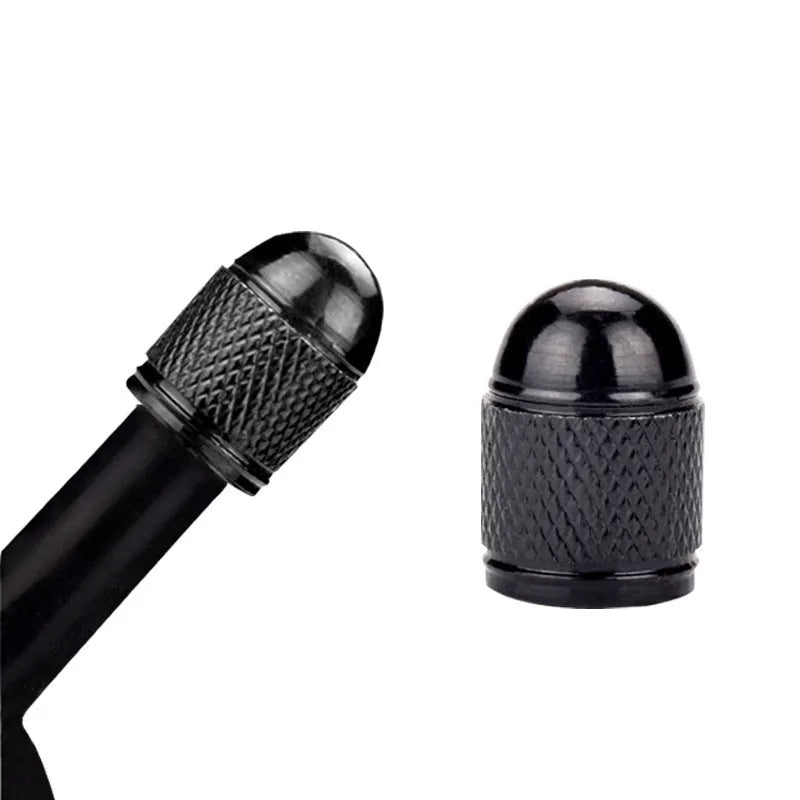 Aluminium alloy mountain bike tyre valve cap in black, blue, gold, silver, and red colour options.
