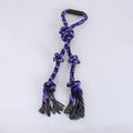 Blue and yellow cotton rope tug toy for large dogs with an ergonomic handle