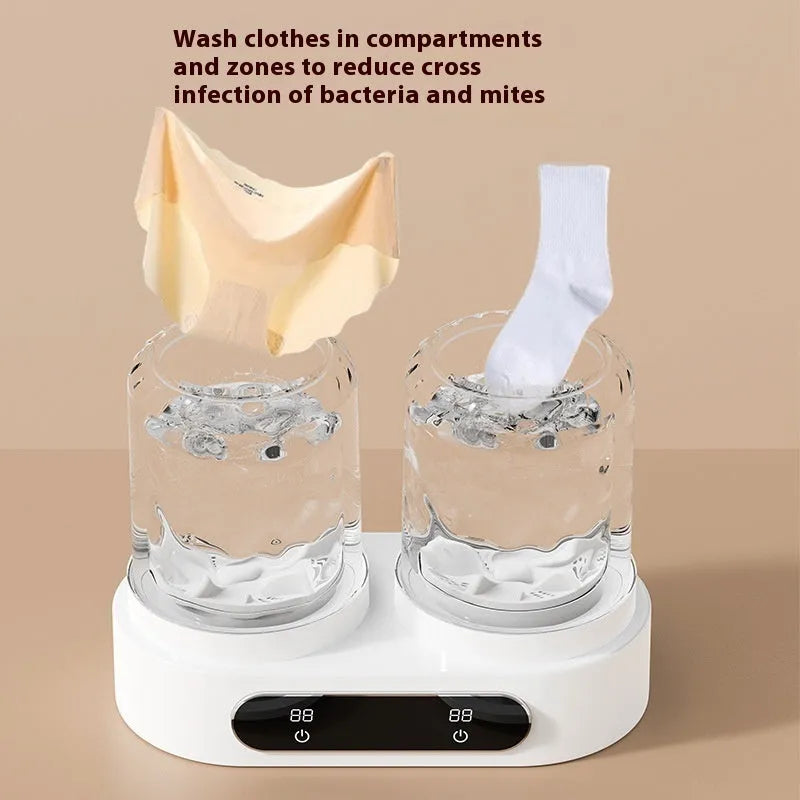 White double bucket USB mini washing machine for underwear with mechanical operation