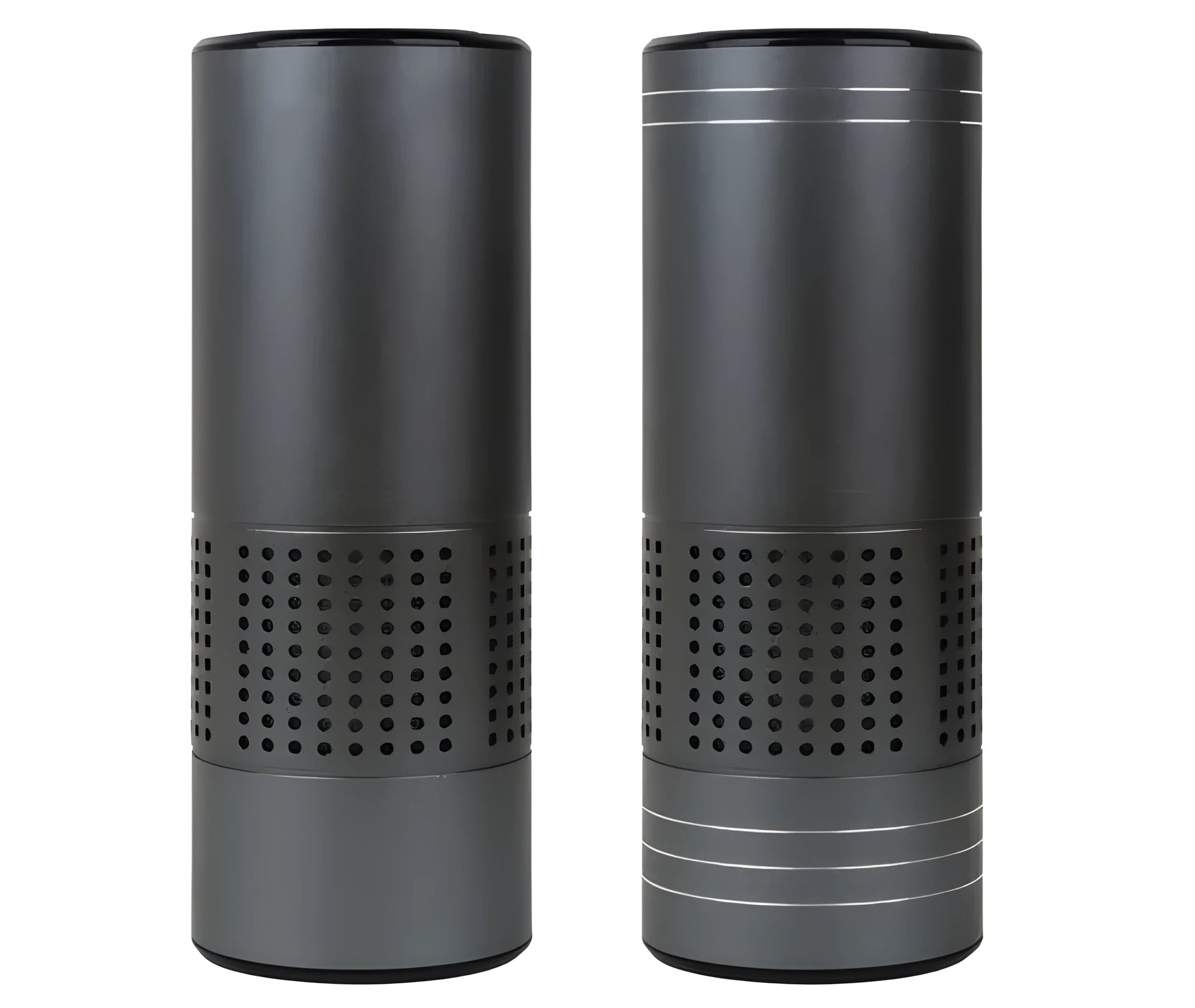 Aluminium alloy car air purifier cup with display, USB cable, and large filter for vehicle air cleaning.