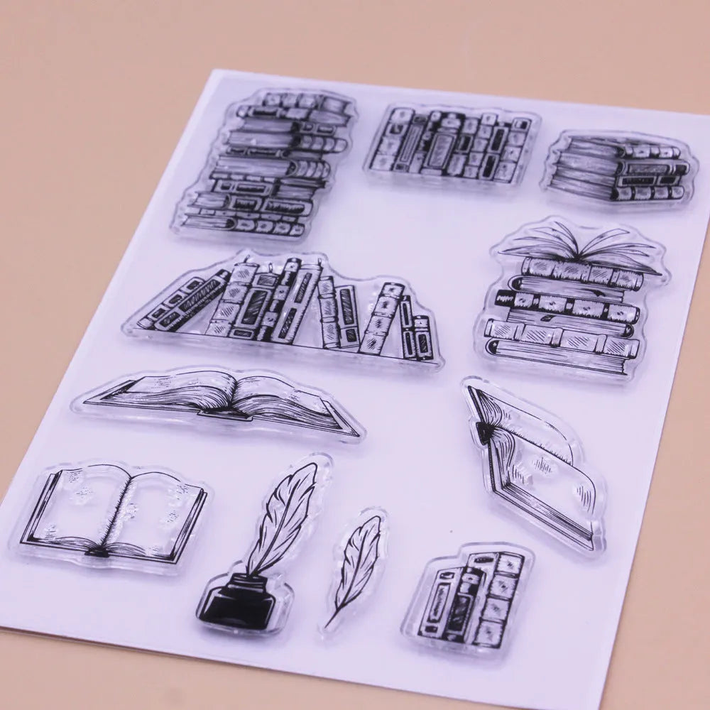 Portable transparent self-adhesive silicone stamp with white seal pattern for greeting cards