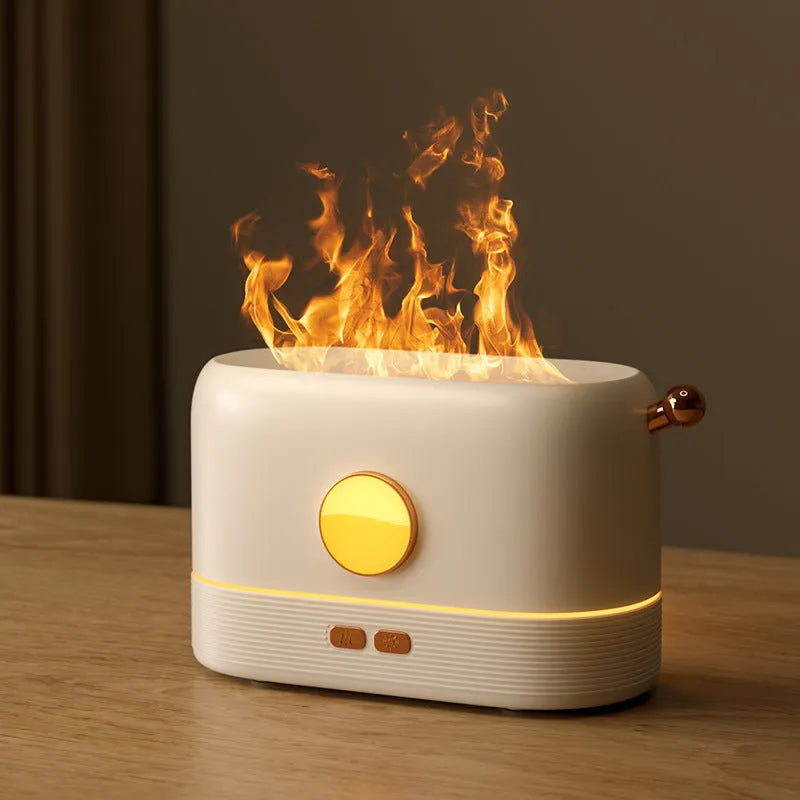 Black USB desktop humidifier diffuser with simulation flame effect and water tank