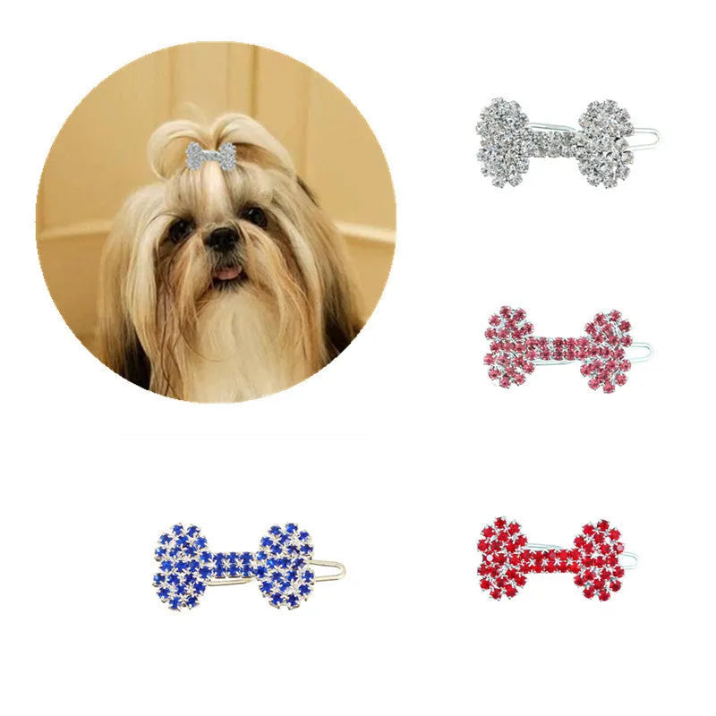 Diamond dog bone pet barrette in white pink blue red, size S, single piece