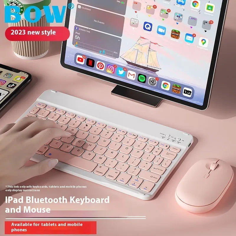 Bluetooth keyboard and rechargeable mouse set in quiet chic white colour for tablet and PC use