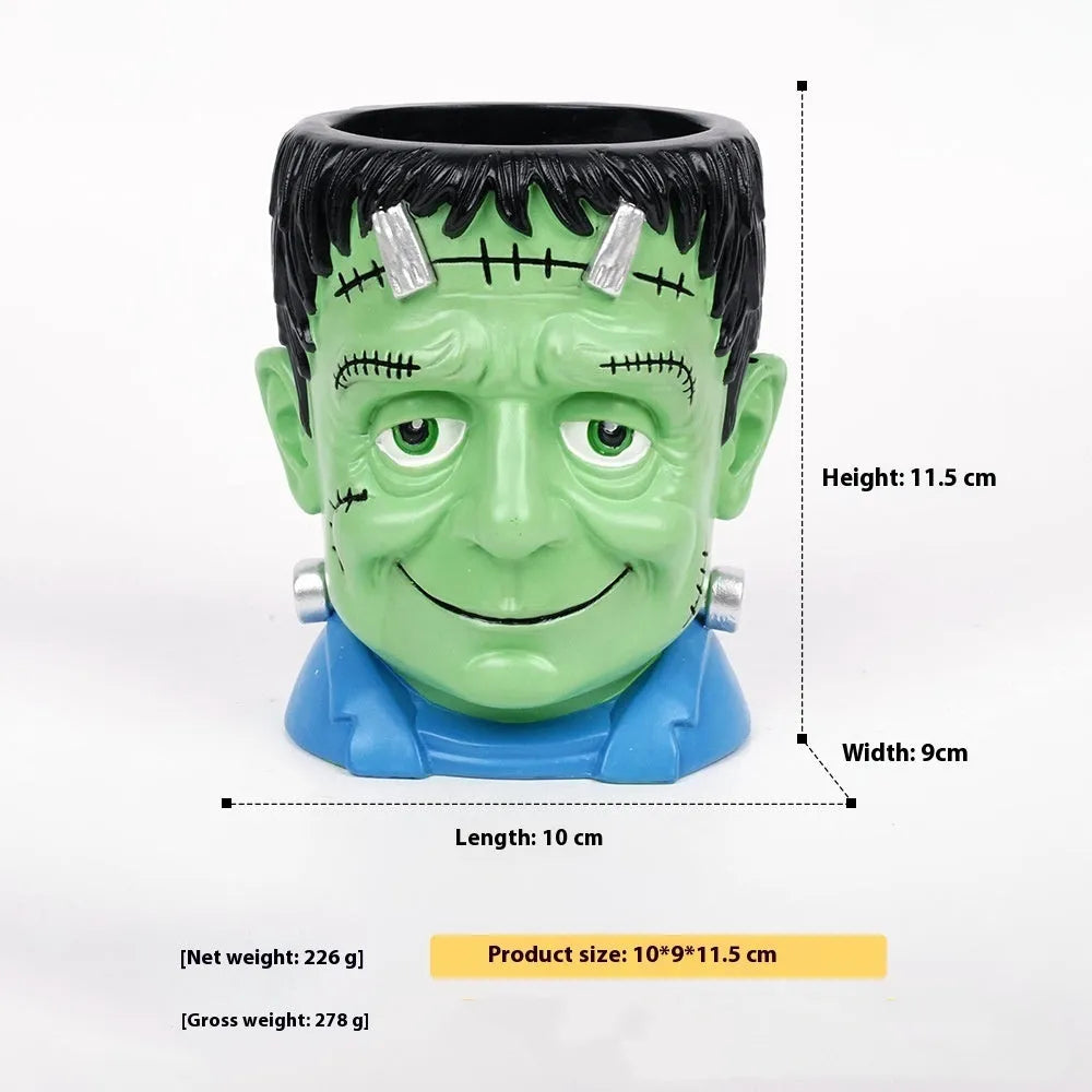 Halloween cartoon flower pot resin decorations with manual painting in zombie, ghost, Frankenstein designs