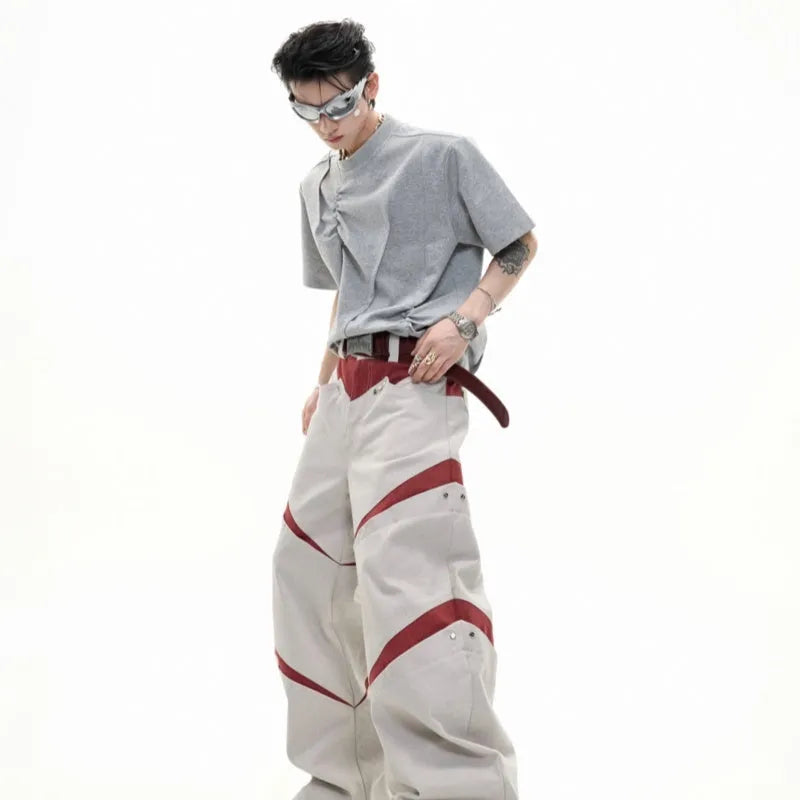 Men's loose fit cotton T-shirt with three-dimensional pleated design in solid colour options