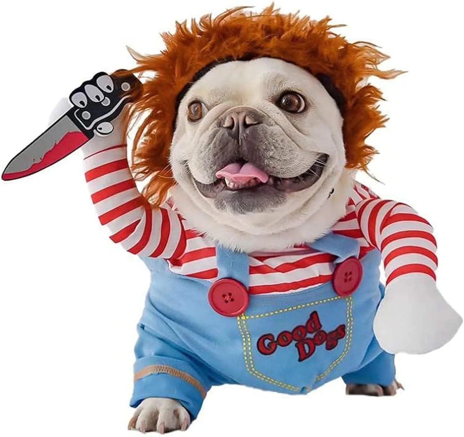 Striped harness pants Halloween costume set for dogs and cats with knife prop accessory