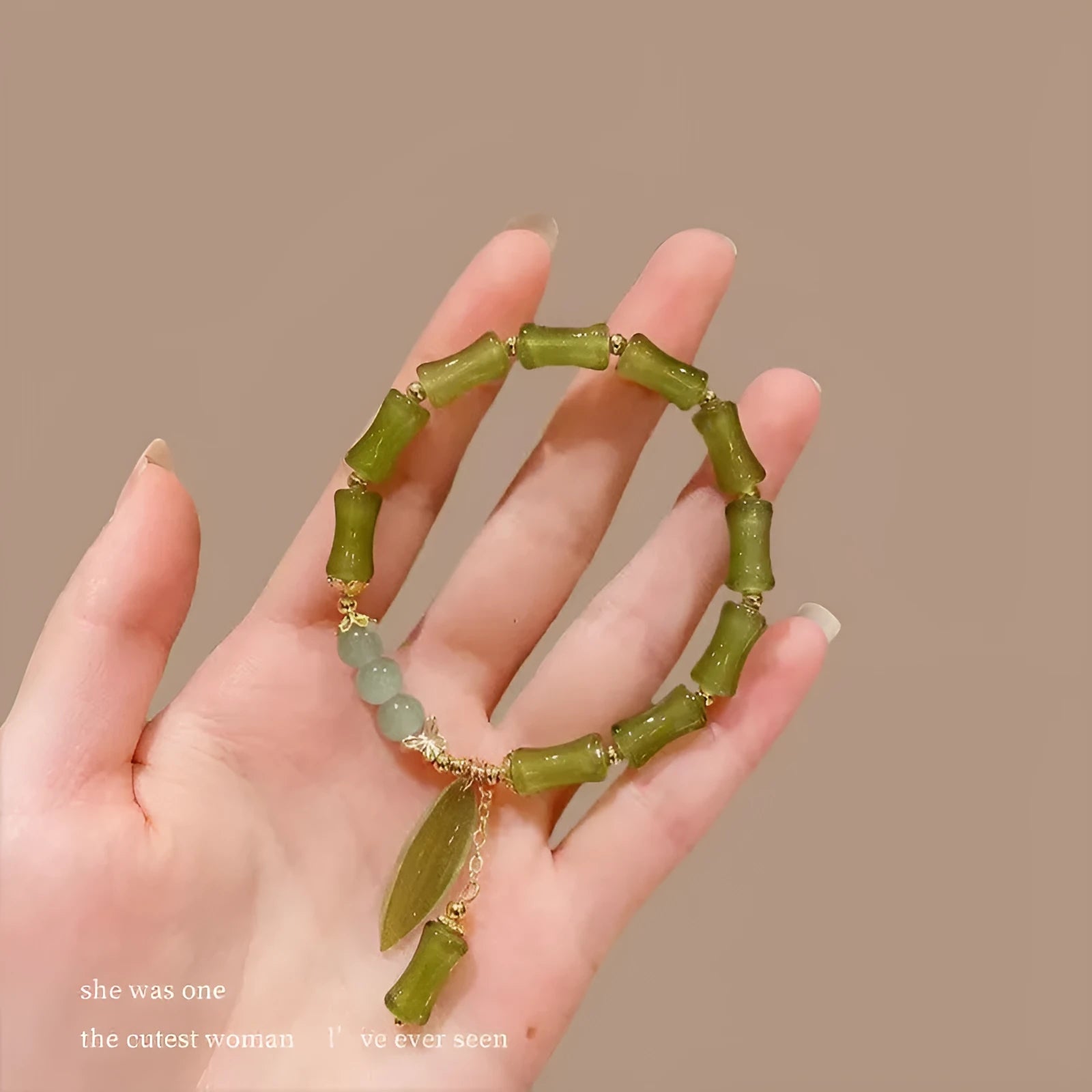 Chinese style bamboo leaf glass bracelet for women with manual craftsmanship