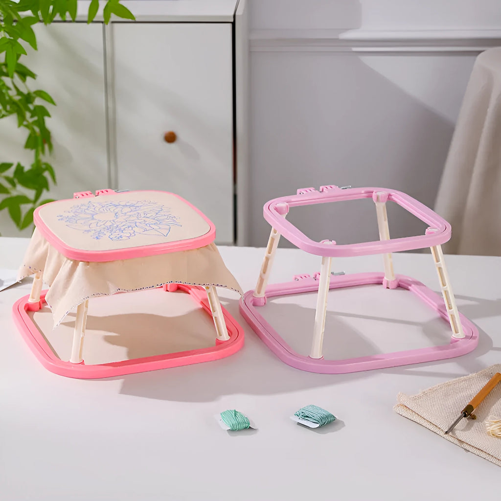 Double-layer ABS desktop embroidery frame stand with cotton cloth panels, adjustable, small and large sizes, five colours