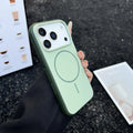Blue frosted magnetic iPhone case with a dedicated AI photography button on the side.
