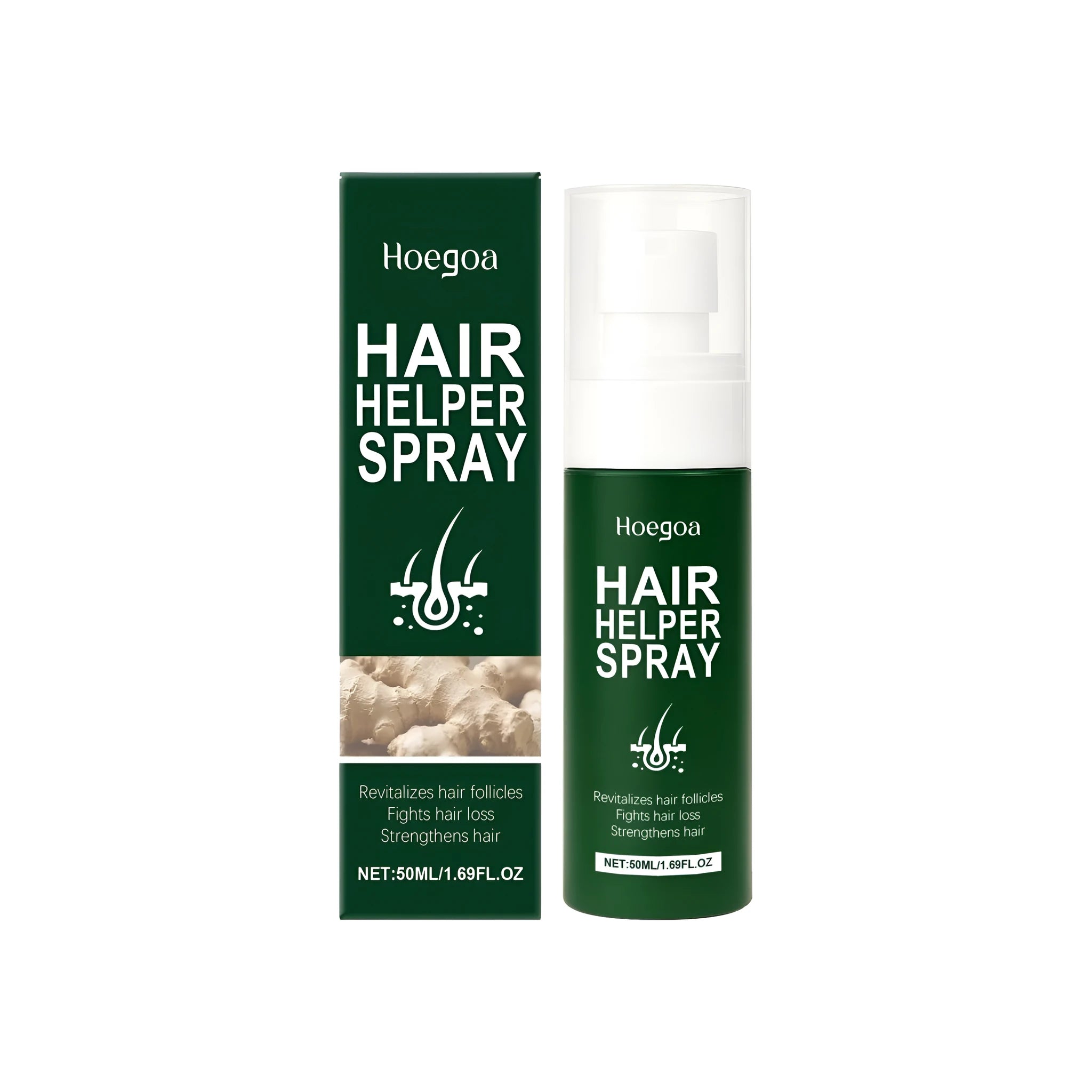 50 ml bottle of Hair Helper Spray with natural extracts on a white background.