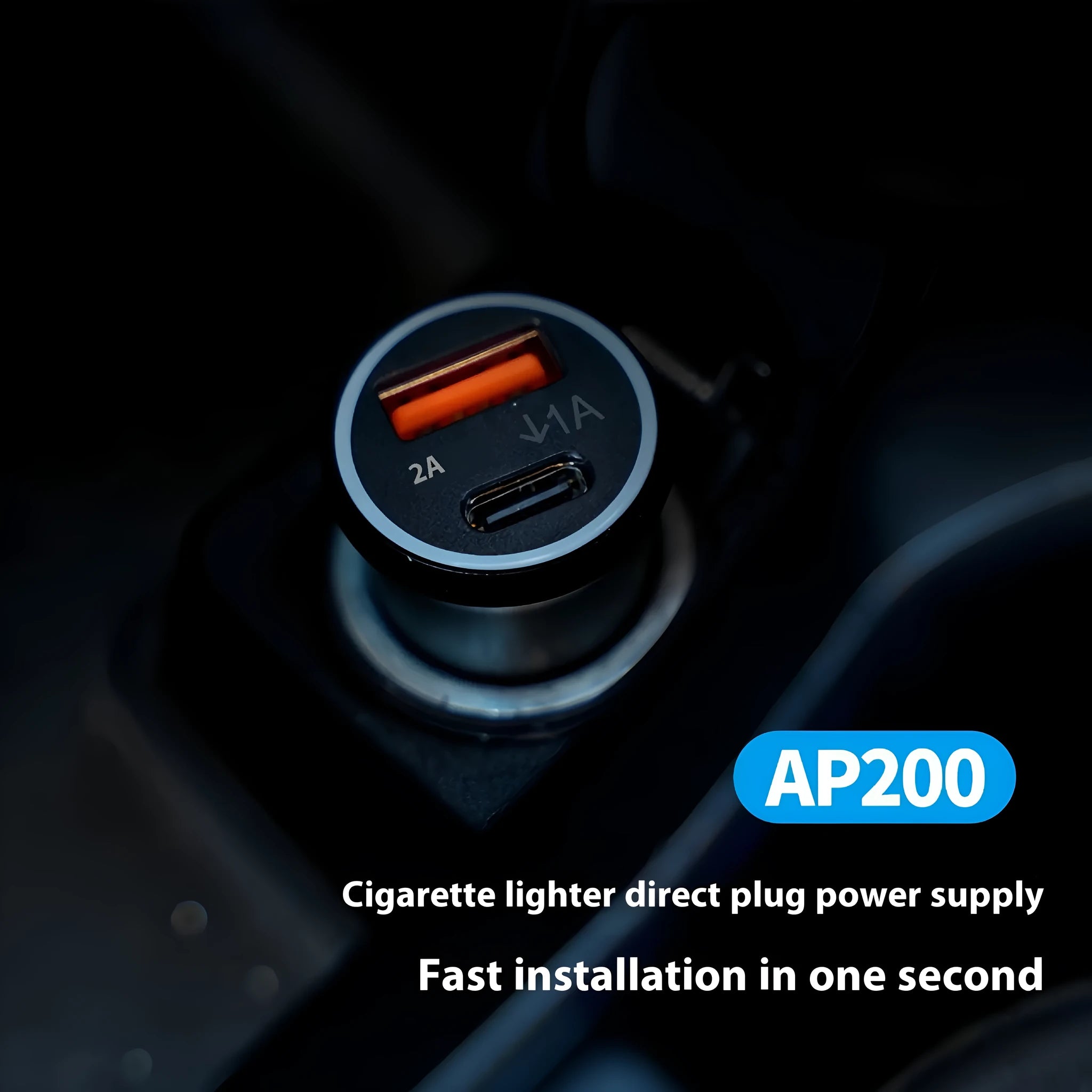 Black car charger GPS locator tracking device for vehicle security on a grey background.