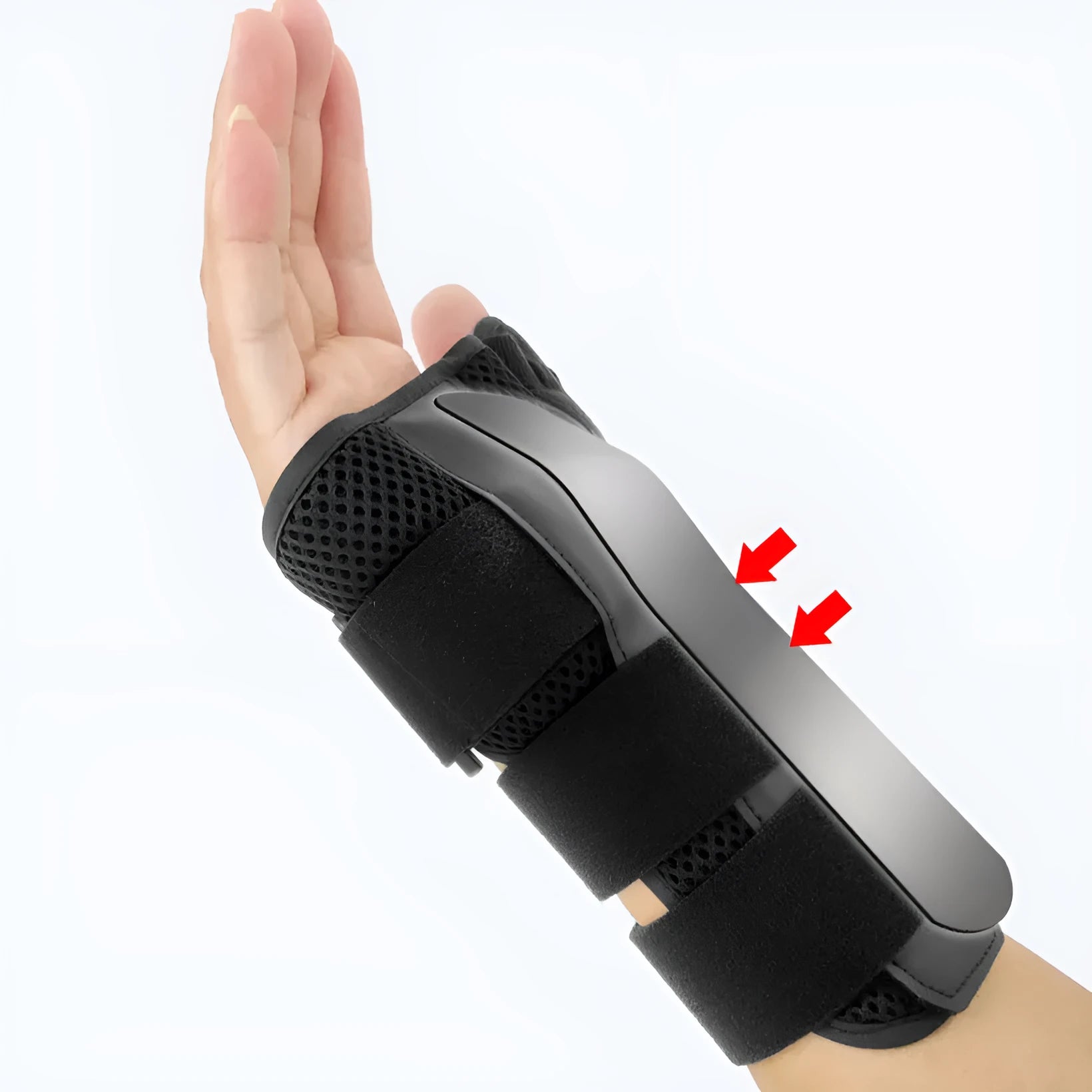 Carbon fibre sports wrist guard with thumb strap in black with grey edging