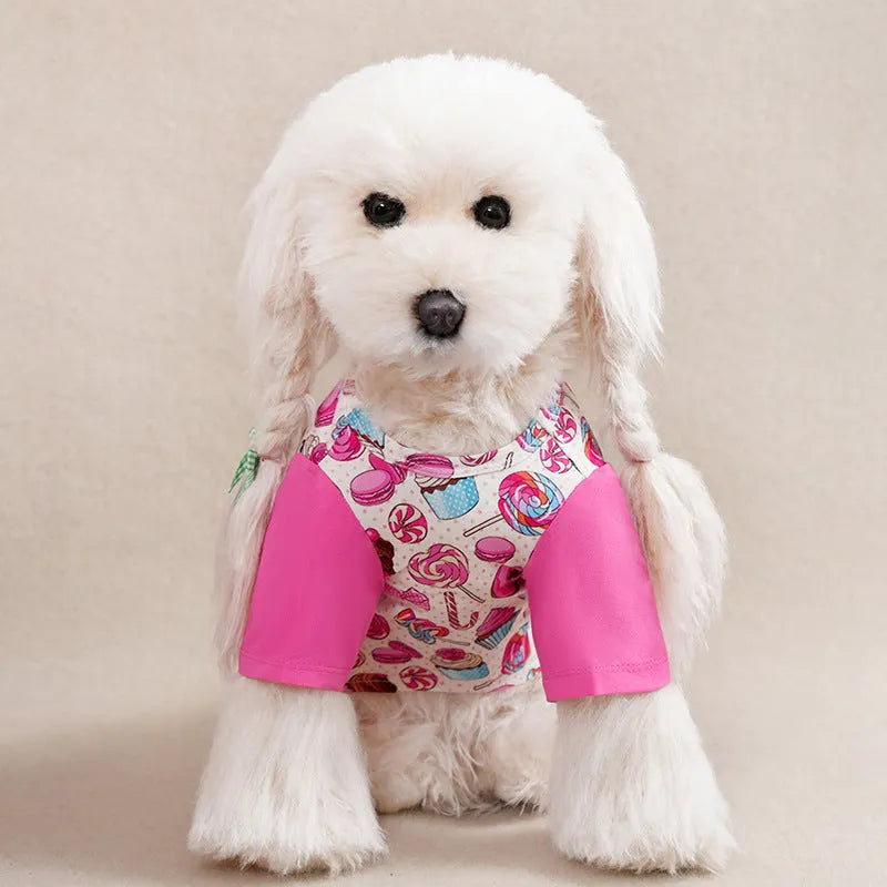 Full printed dog clothing in casual style with polyester fabric for spring and autumn wear