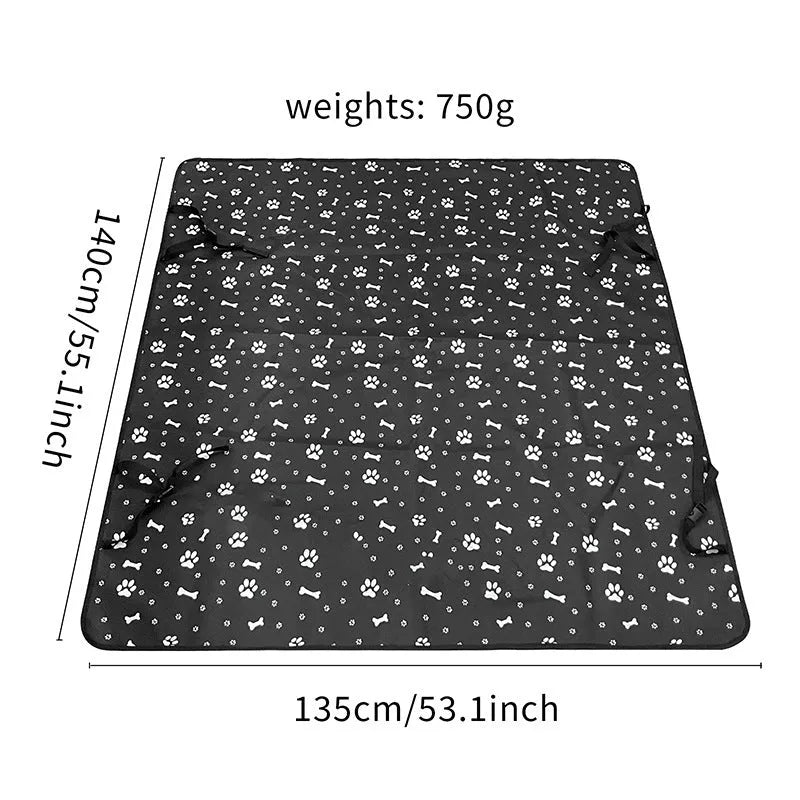 Car pet mat for rear seat protection with water resistant cloth in dog bone print pattern