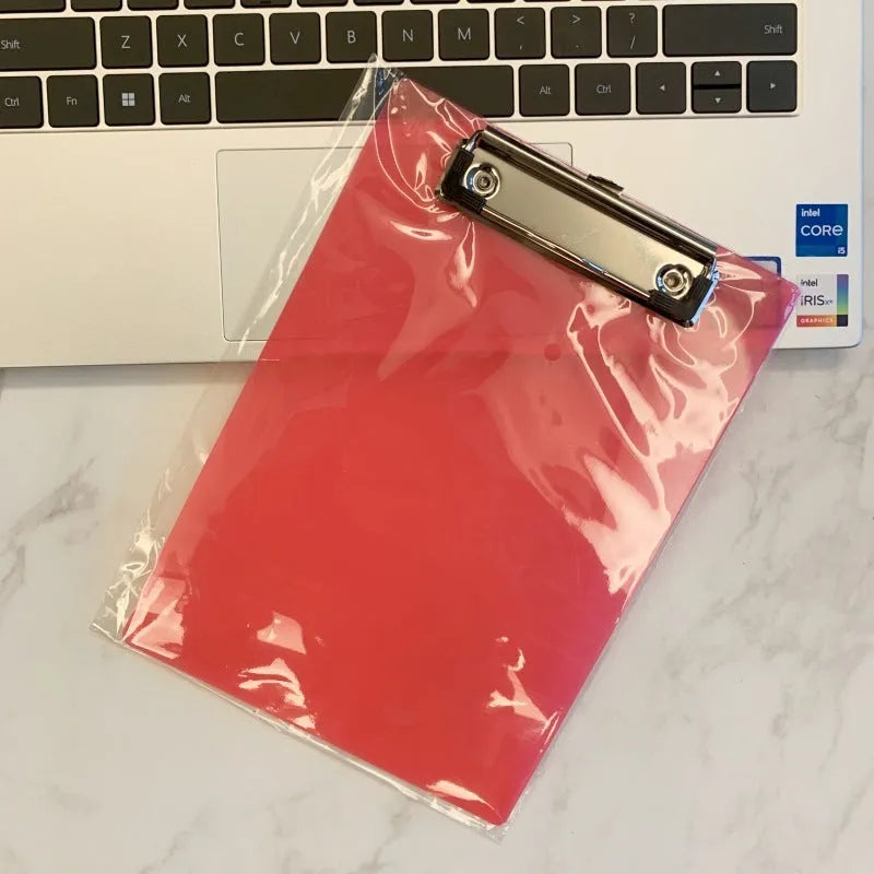 A4 transparent plastic writing board holder with metal clip in multiple colour options