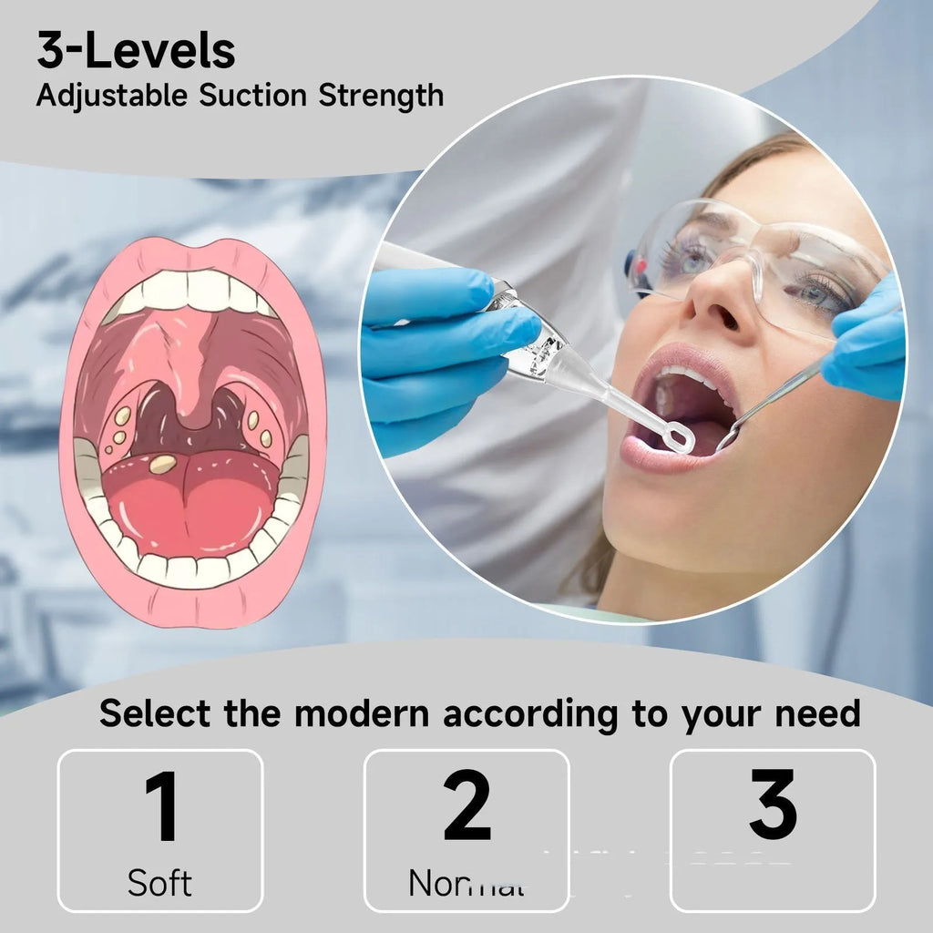 Milky white tonsil stone removal tool kit for oral hygiene, extractor tool on a plain background.