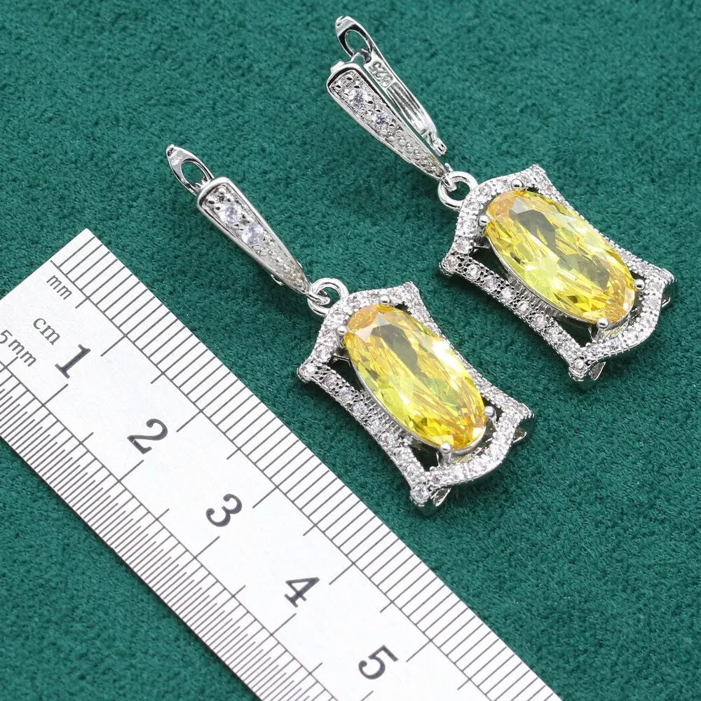 Anti-allergy zircon jewellery set with snake bone chain necklace, earrings, ring and bracelet in yellow colour