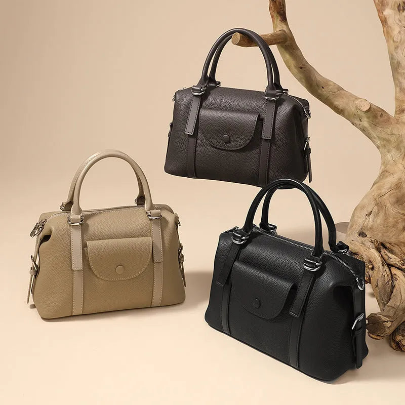 Genuine leather ladies handbag in black, brown or grey with single shoulder strap