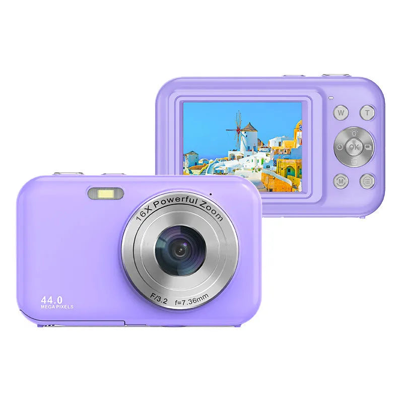 DC406L children's digital camera in black, green, pink or purple colours showing its 2.4-inch screen.
