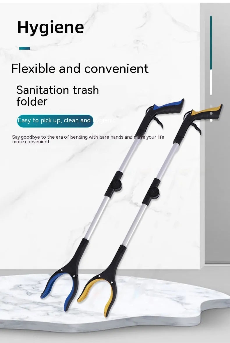 Foldable aluminium alloy garbage clamp with magnet sucker, extended to 80cm with blue handle