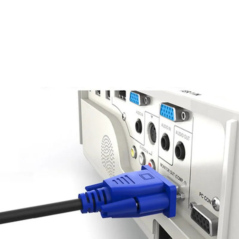 Black 1.5 metre VGA cable with nickel-plated connectors and blue mould strain relief
