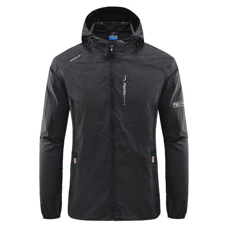 Men's loose fit hooded summer jacket in thin nylon fabric for sun protection