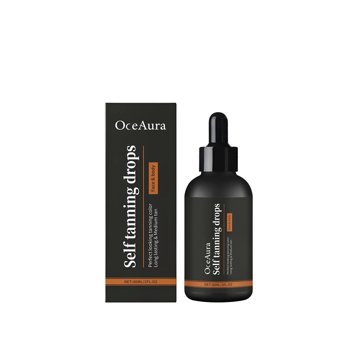 30ml bottle of self tanning drops with dropper for gradual, customisable tan application