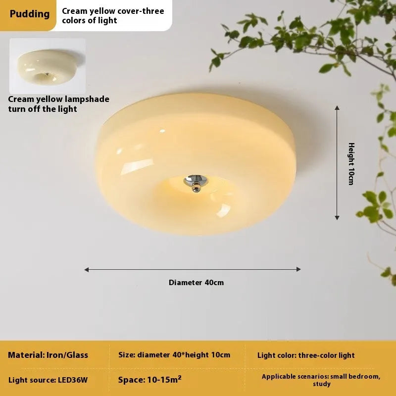 Cream coloured bedroom ceiling lamp with American middle ancient styling and three-colour light settings