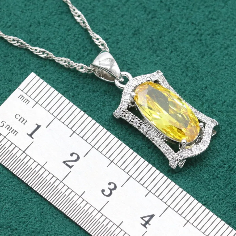 Anti-allergy zircon jewellery set with snake bone chain necklace, earrings, ring and bracelet in yellow colour