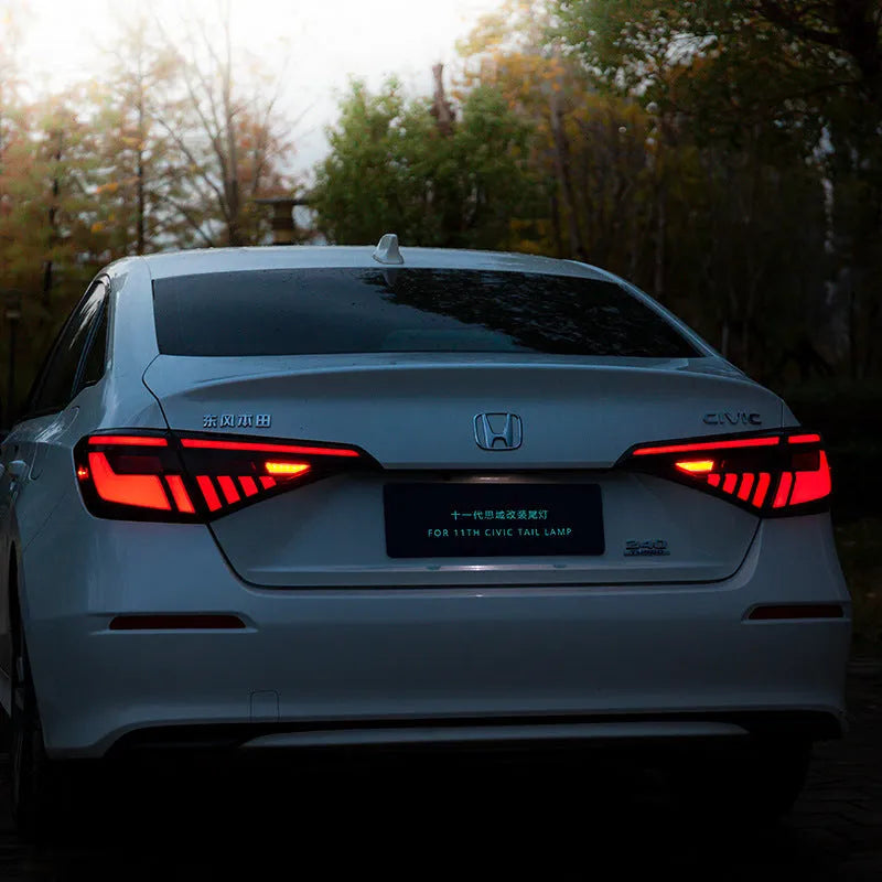 11th generation Honda Civic LED taillight assembly set showing black and red colour option with integrated lighting functions
