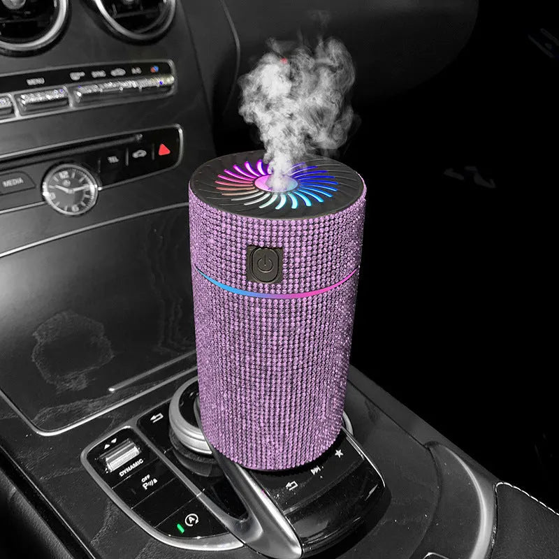 Car mounted USB humidifier with diamond crystal water tank in various colour options