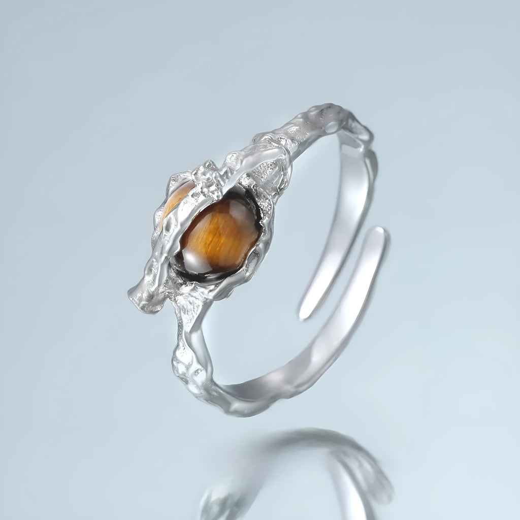 Women's adjustable Saturn ring in silver with white gold electroplated finish and open design