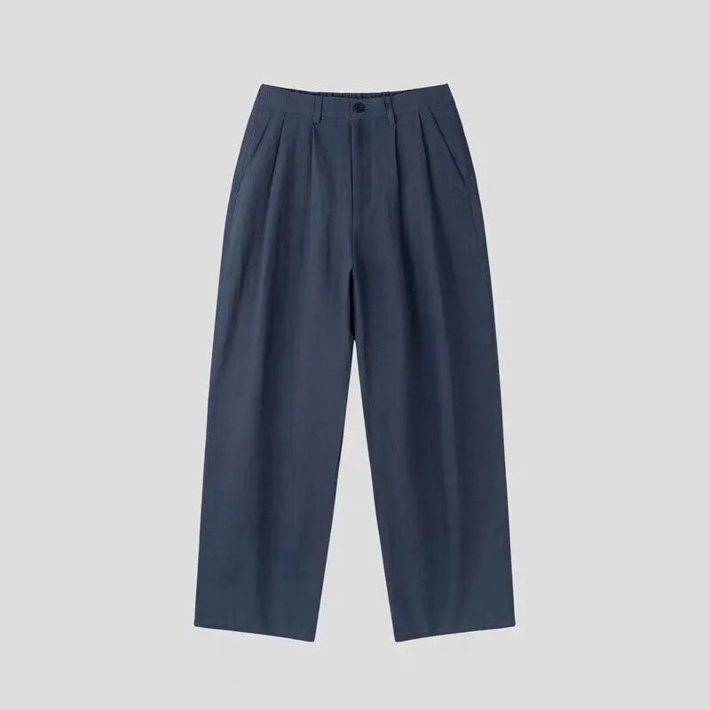 Men's lightweight cotton linen trousers in solid colours with pencil leg opening and casual fit