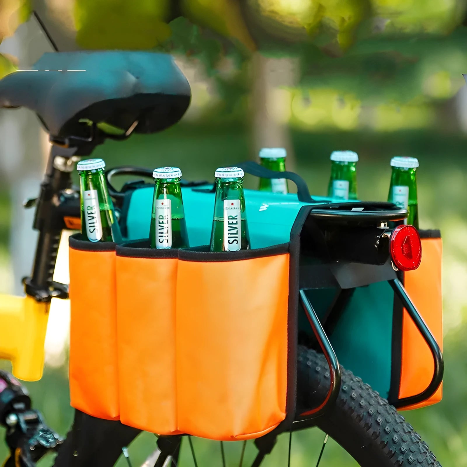 Bicycle double-sided anti-scratch beverage shelf bag in black or orange colour