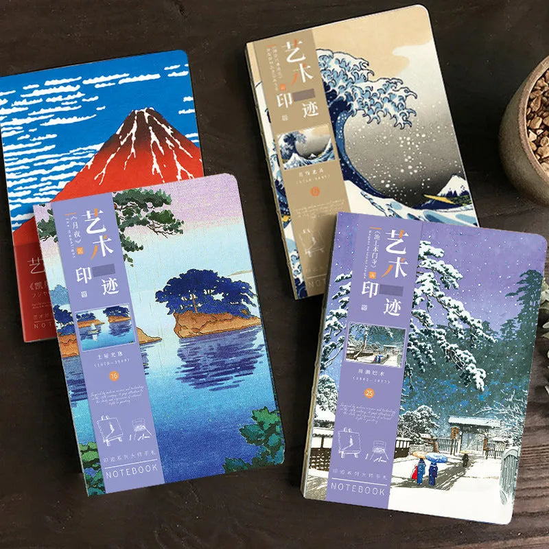 Ukiyo-e Kanagawa wave design hand ledger notebook showing traditional Japanese artwork cover