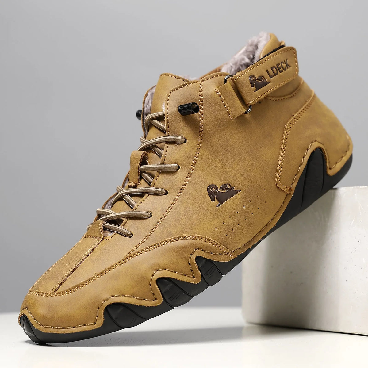 Unisex fleece-lined Martin boots with microfiber upper, rubber sole, round toe, elastic band, sizes 34-50