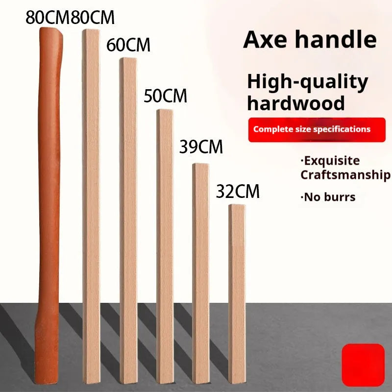 A locust wood replacement axe handle and hoe handle shown in different standard lengths.