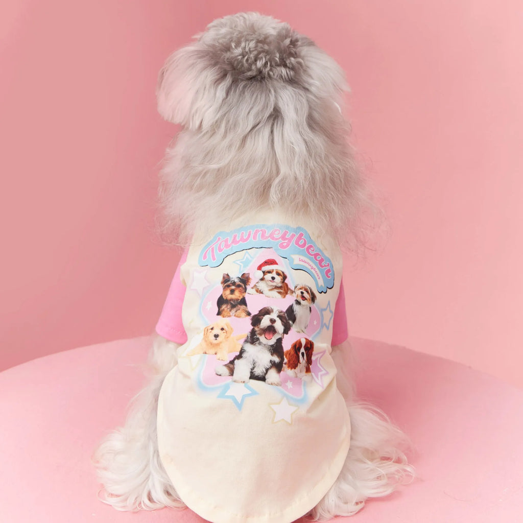 Red embroidered cotton dog summer clothing shown in size L