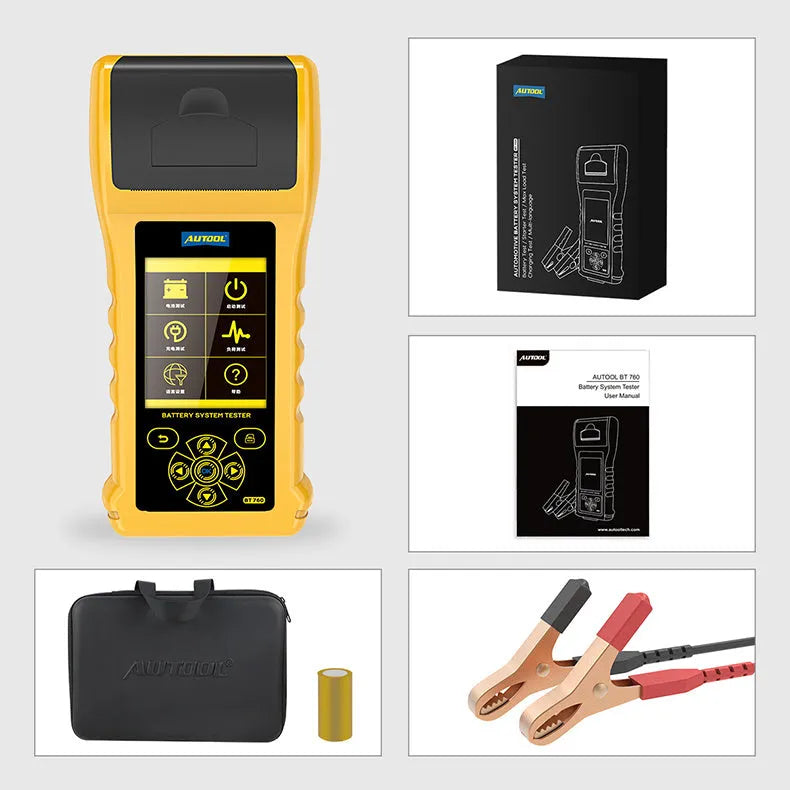 Autool BT760 colour screen car battery tester with clip connectors and thermal printer