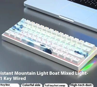 Small bluish black mechanical keyboard with 61 keys and hot-swap switch sockets