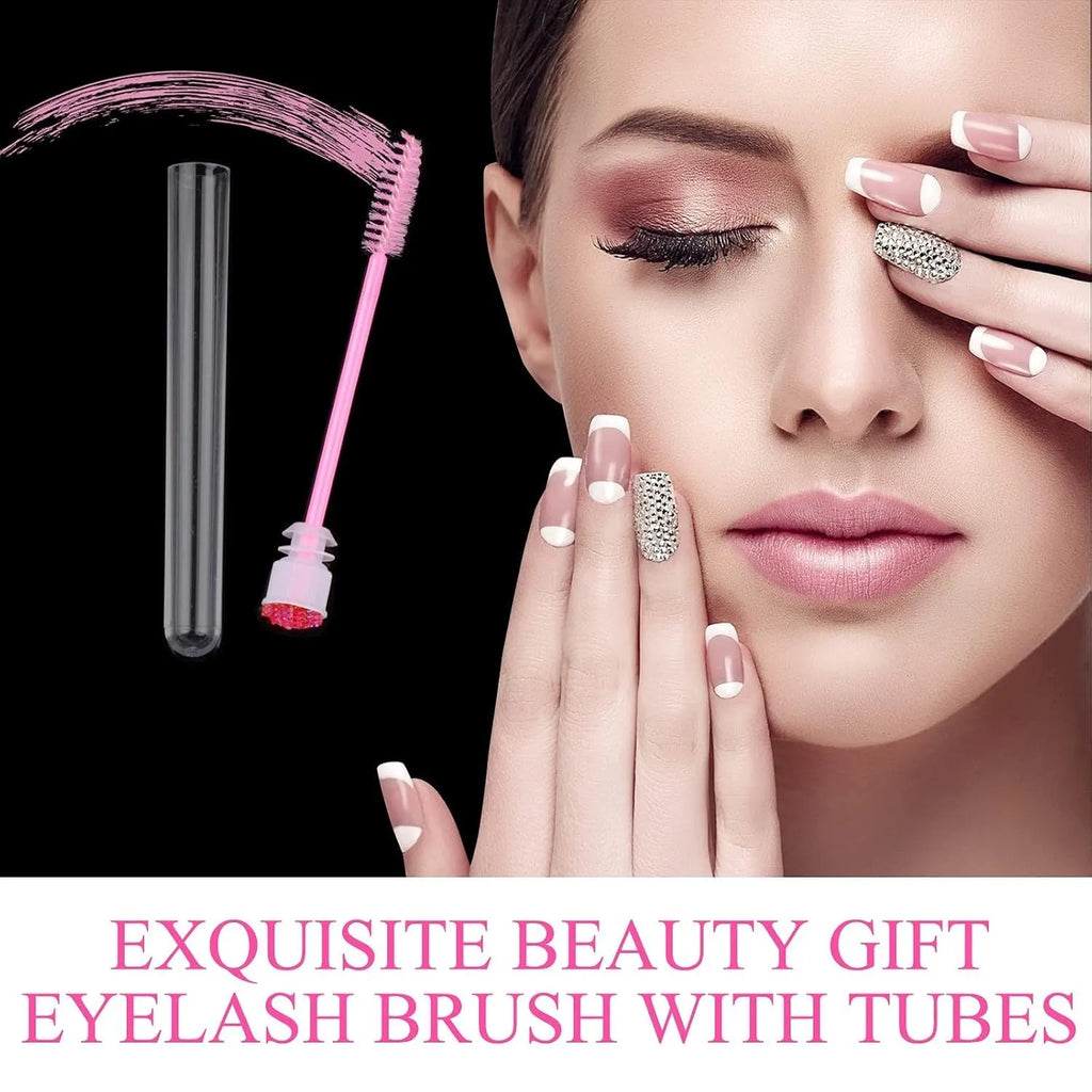 Disposable eyelash brushes in four colours with transparent storage tubes for mascara and extension work