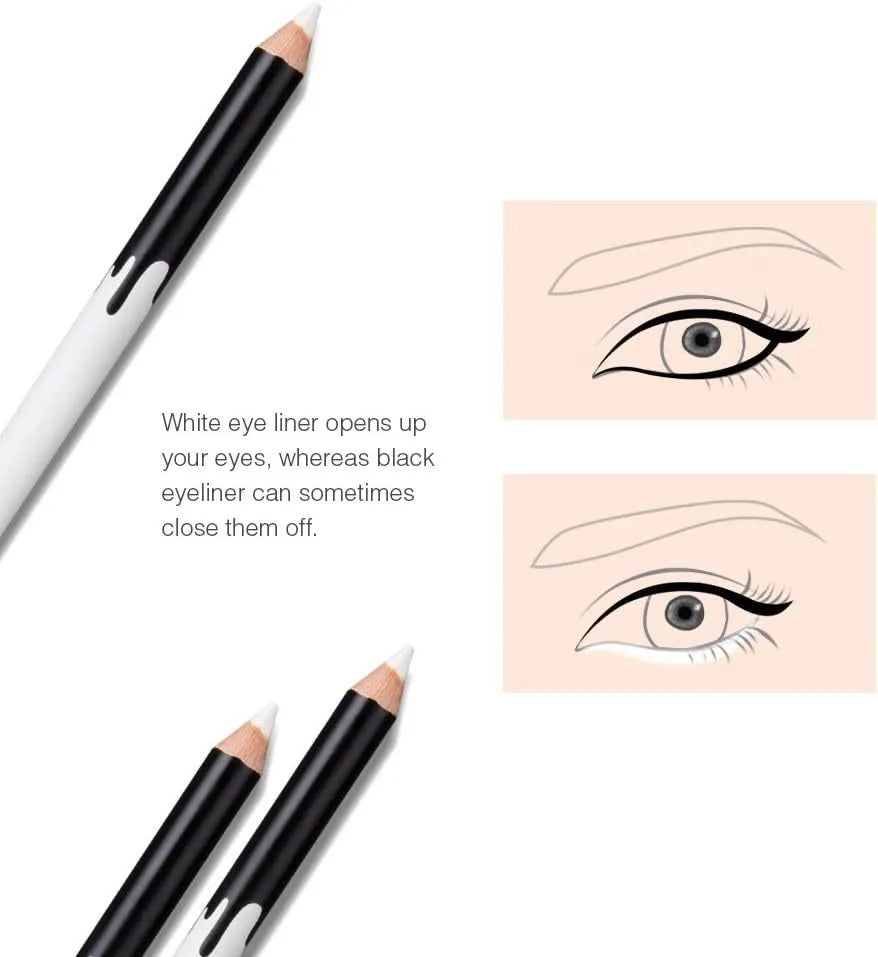 12-piece white and black waterproof eyeliner pencil set for eyebrows, eyeshadow and lips with sharpener