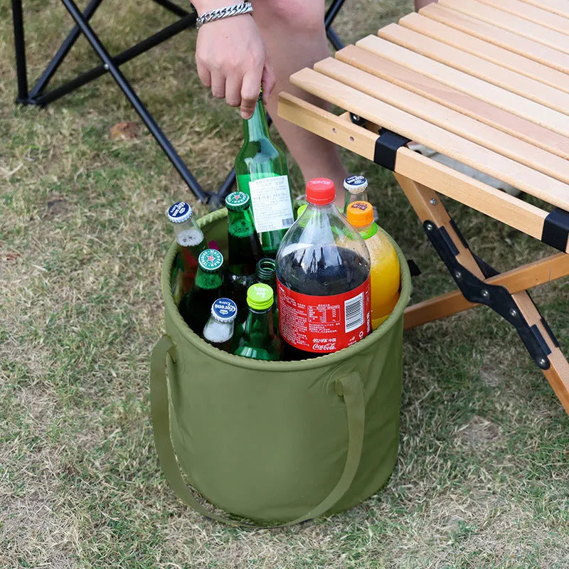 Army green folding telescopic ventilation duct with PVC mesh construction shown in extended position